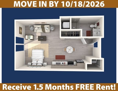 Floor plan for studio, 1 bath, 511 sqft